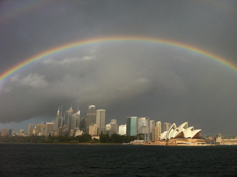 A rainbow over Sydney Harbour. Picture: Angela Saurine