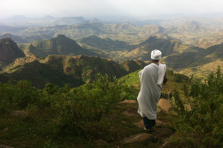 Dagnew Legesse admiring the view from Befiker Kossoye Eco-Lodge in Ethiopia. Picture Angela Saurine